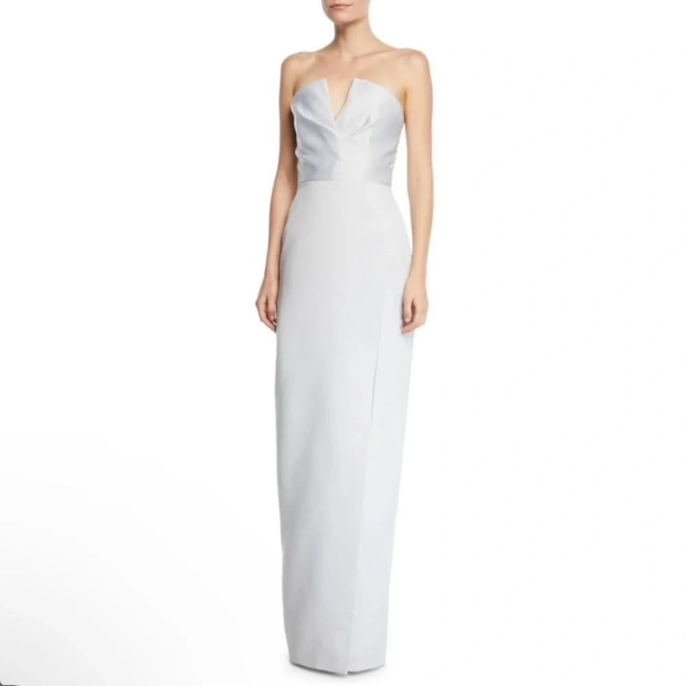 JAY GODFREY Darcy Satin Strapless V Neck Column Gown Maxi Dress W/ Slit -Reemoly - Picture 5 of 7